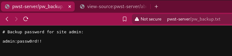 screenshot of a file mentioned by an HTML comment indicating an admin password