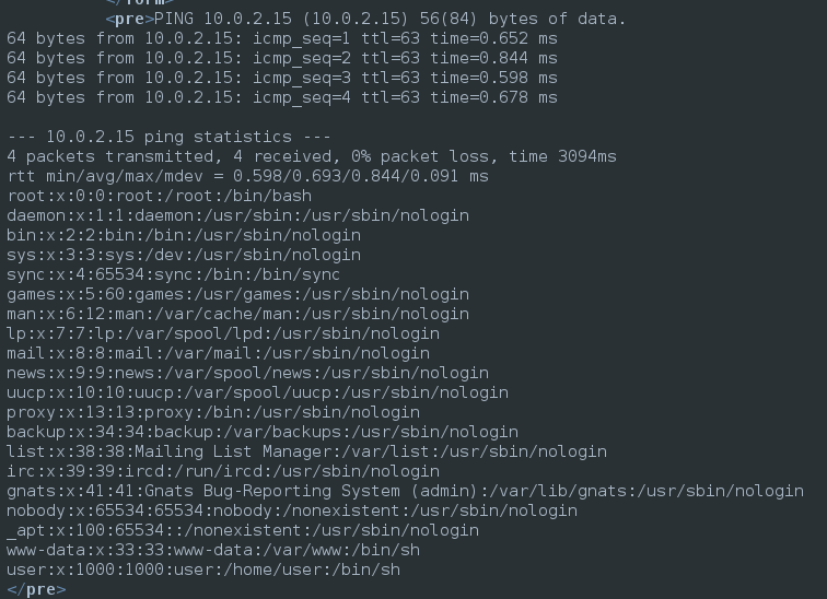 command injection concatenating /etc/passwd