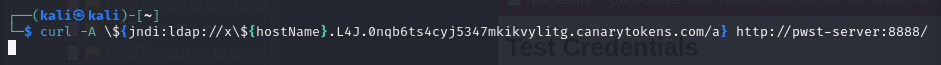JNDI string with a Log4Shell canary token